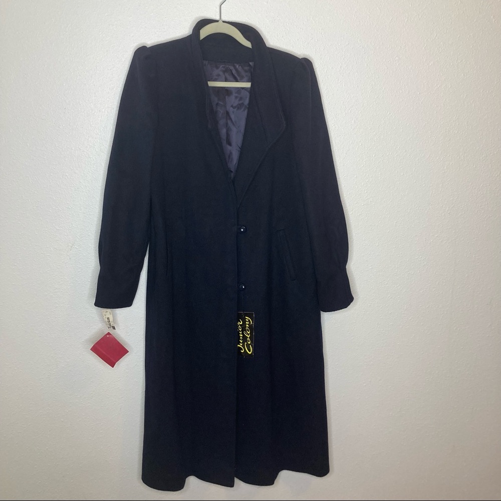 NWT VINTAGE Nordstrom Wool Over Coat Satin Lined Puff Shoulder Nav…